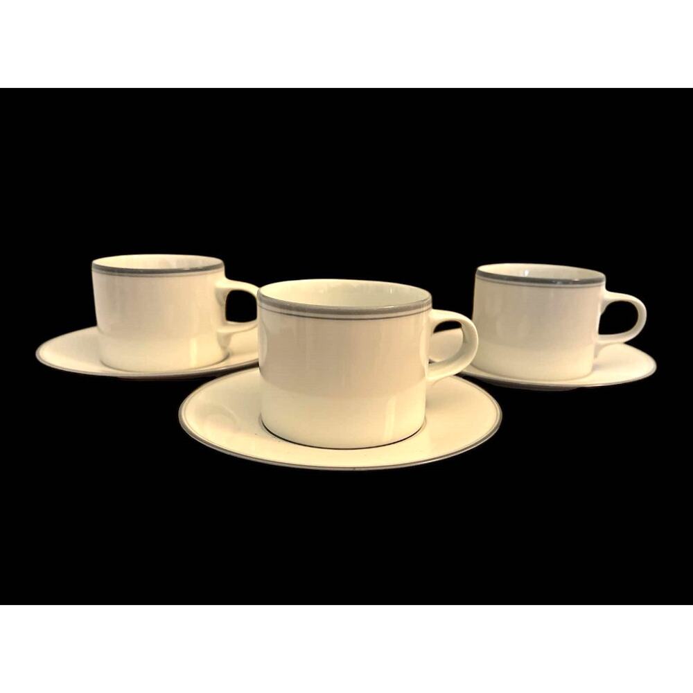 Vintage Set Of 3 Dansk Allegro Gray White Concerto Cup & Saucer Sets - JAPAN EUC
